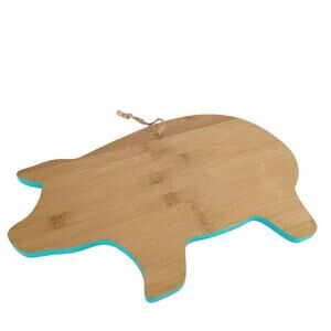 Bamboo Wood Pig Shaped Cutting Board 13.5" Long, Turquoise Sides, Chopping